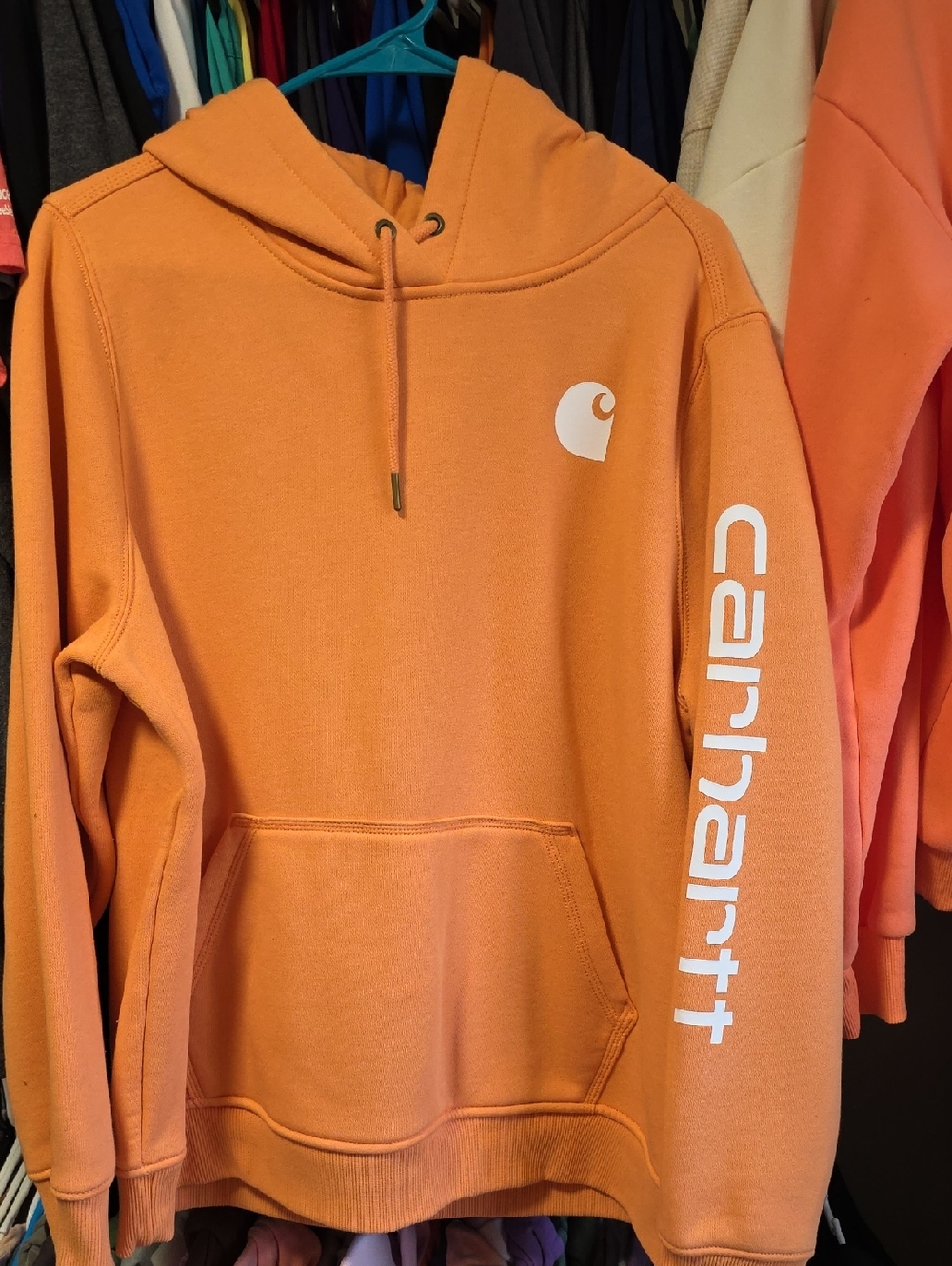 Carhartt Orange Pullover Hoodie with White Logo